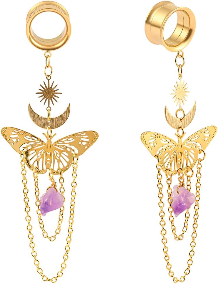 thumbnail image 2 of Buy ERKUOO 2PCS Ear Gauges Star Dangle Saddle Ear Tunnels Plugs 2 of 13
