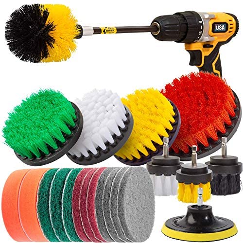 Holikme 22Piece Drill Brush Attachments Set, Scrub Pads & Sponge, Buffing  Pads, Power Scrubber Brush with Extend Long Attachment, Car Polishing Pad