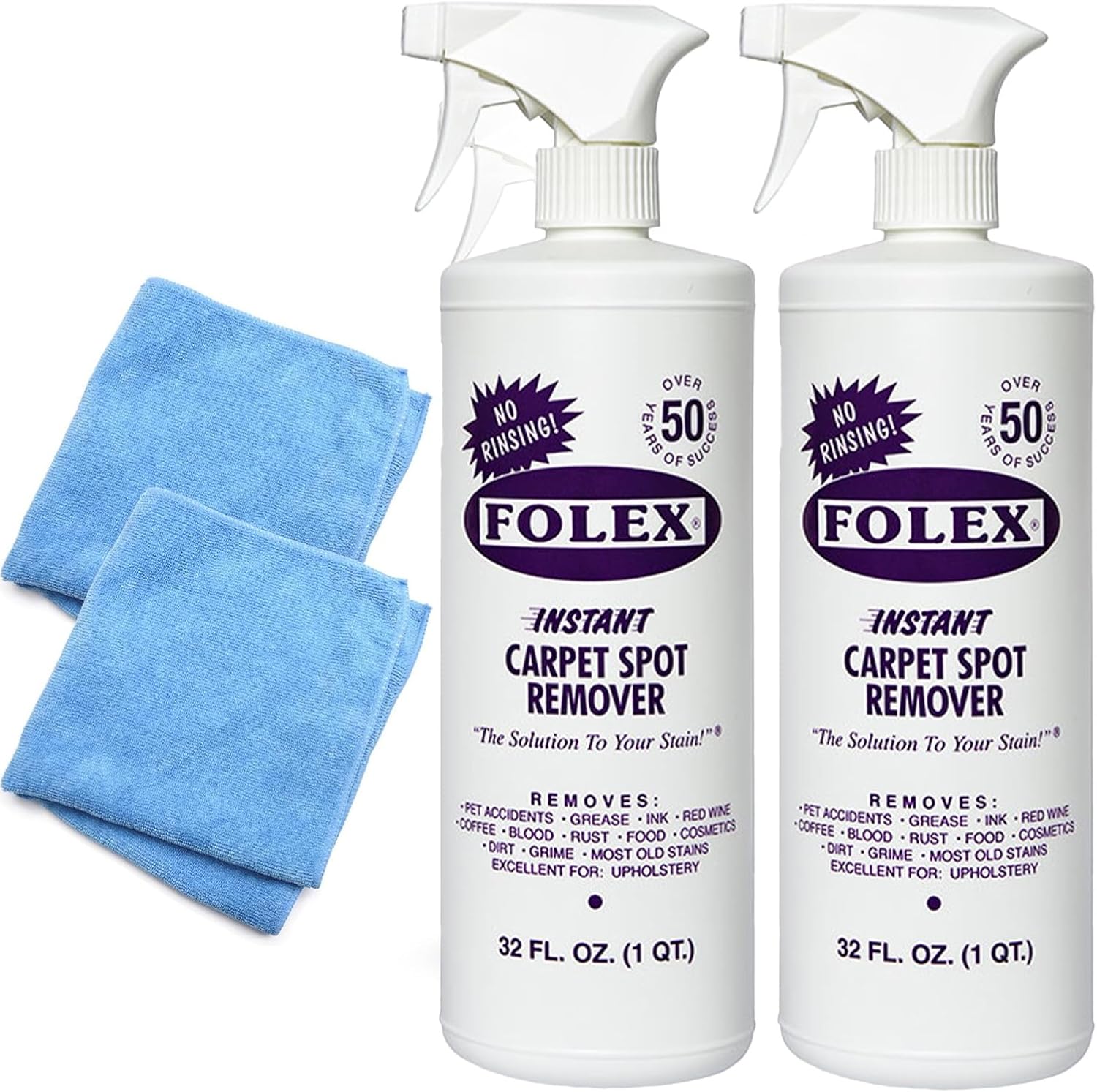 Plexon Microfiber Cloth & Instant Carpet Spot Remover Spray (32 Oz + 1 Gallon Refill) - Stain Remover For Pet Stains, Grease, Wine