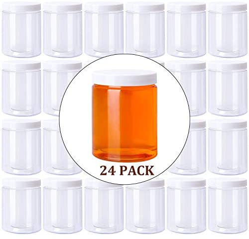 Decorrack 4 Pack 8 oz Small Empty Plastic Storage Jars with Screw on Lids Round Wide Mouth Food Grade All Purpose Storage Containers for Kitchen Art