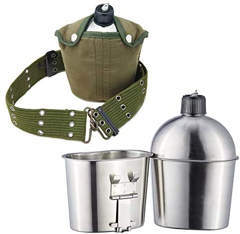 Army Green Nylon Canteen Cover Water Canteen Military Aluminum with Cup G.I 