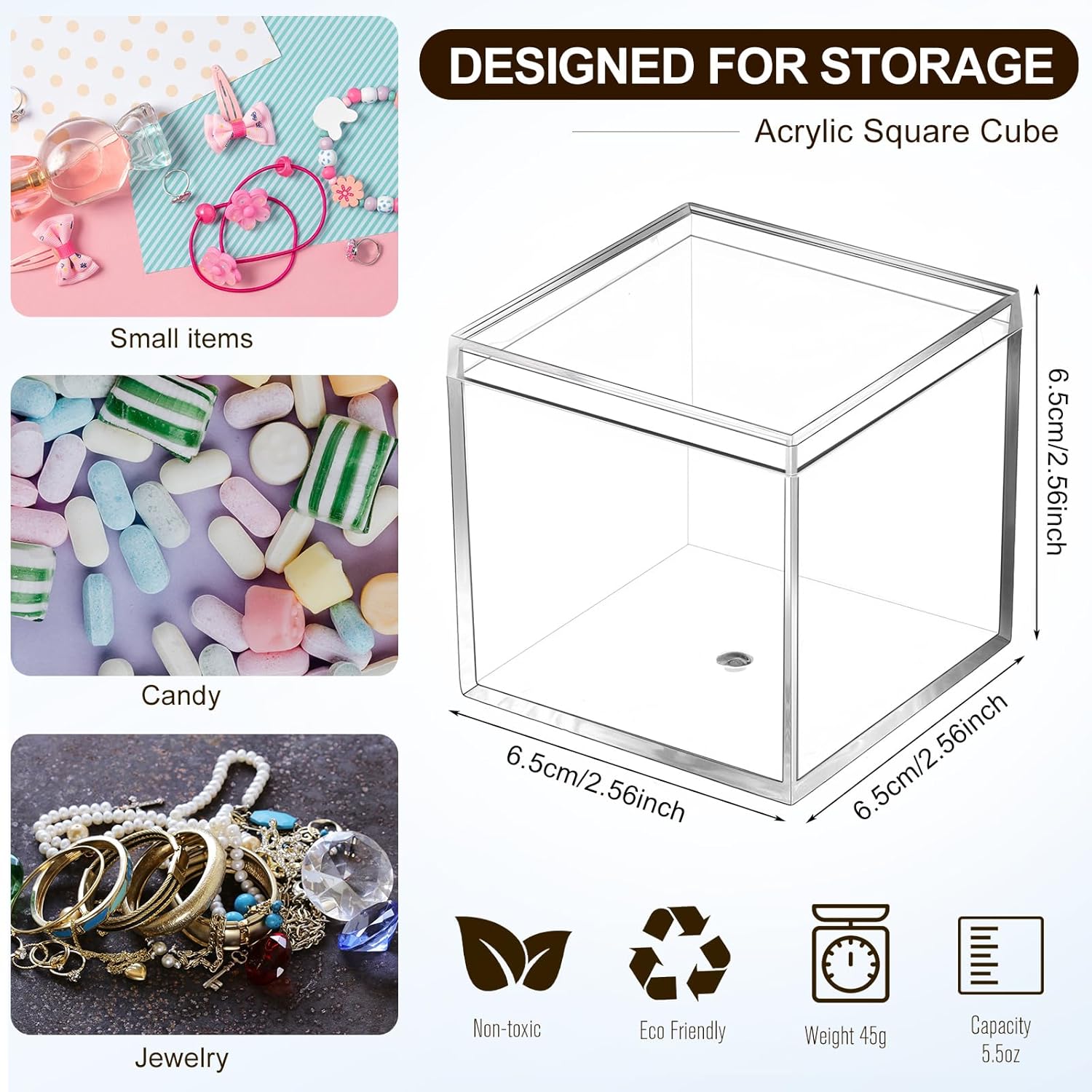 QWORK 4 Pcs Acrylic Display Box, Storage Cubes, 10 * 10 * 10 Cm Clear Box With Lid For Storing Candy Hair Accessories Toys