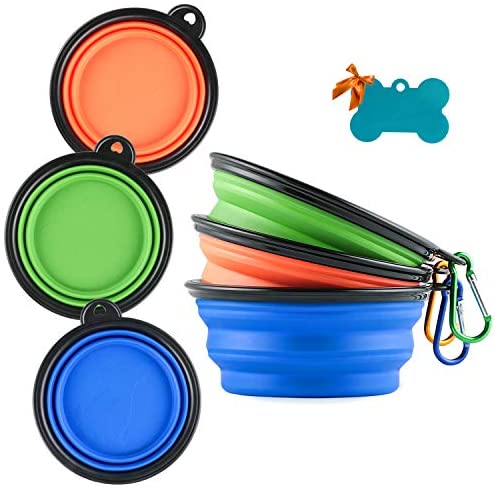 Kytely Large Collapsible Dog Bowl 2 Pack, 34oz Foldable Dog Travel Bowls, Portable Dog Water Food Bowl with Clasp, Pet Cat Feeding Cup Dish for