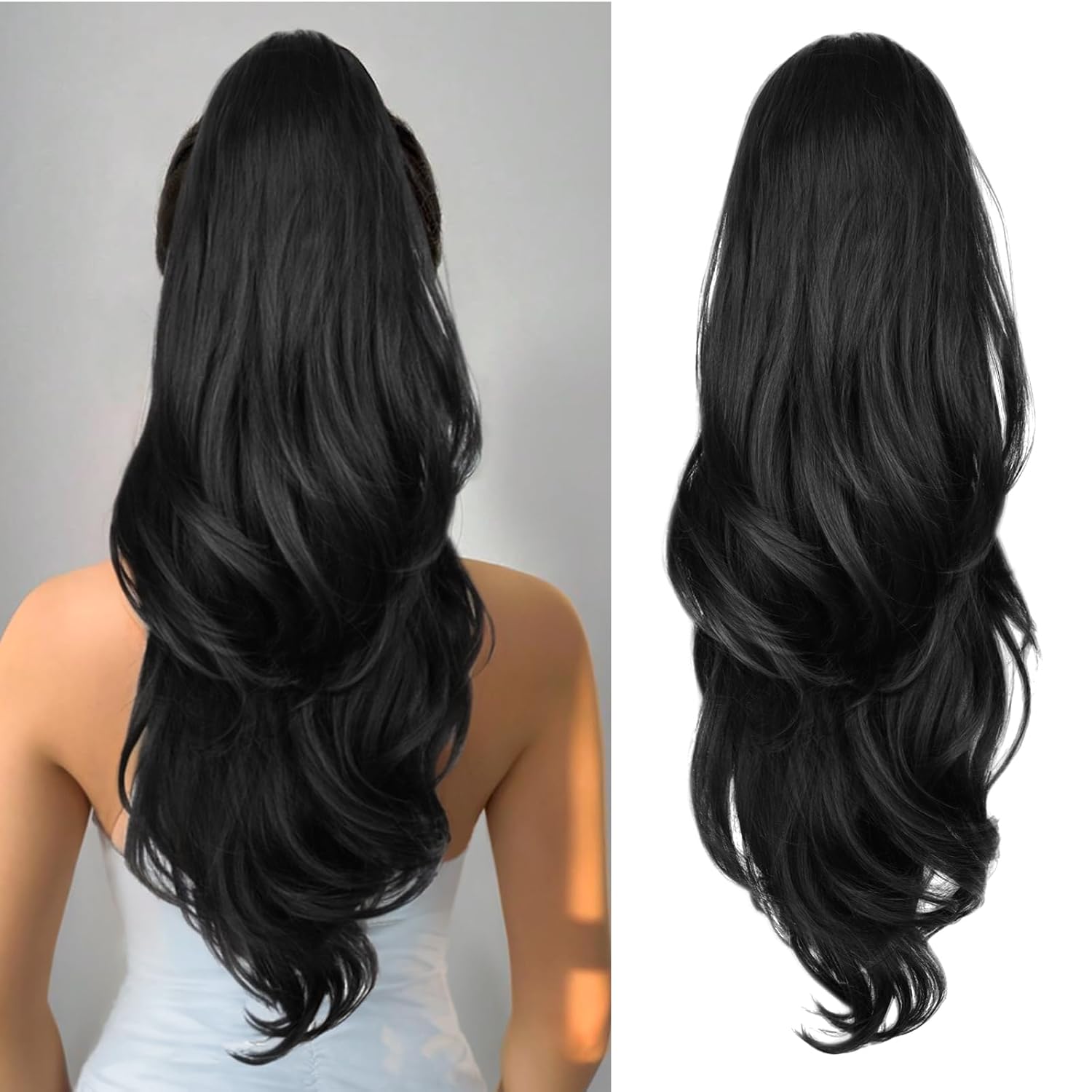 GLAM21USA Spiral Curl Long 20 Inch Drawstring Ponytail For Black Women Clip In Curly Hair Extension Fake Ponytail Synthetic Hair Piece Extension (Spiral Curl 20 Inch, 1B-Off Black - View #3