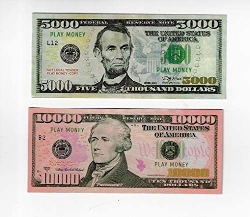 wholesale 10x 10 000 5 000 bills prop money fake play not legal tender size 2 25x5 25 in toys games supply leader wholesale supply
