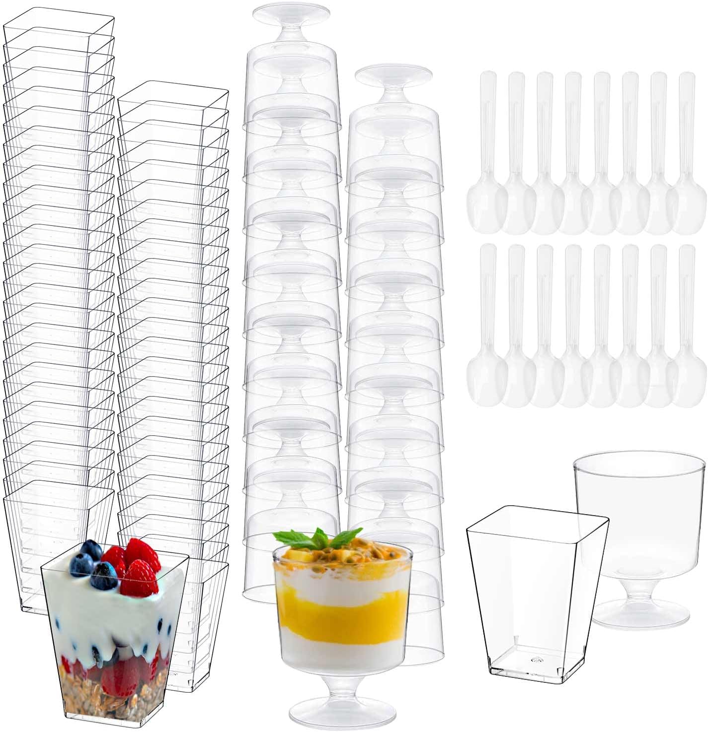 50-pack 5 Oz Dessert Cups With Lids And Spoons Clear Plastic Parfait Cups Square Shaped Mini Dessert Cups