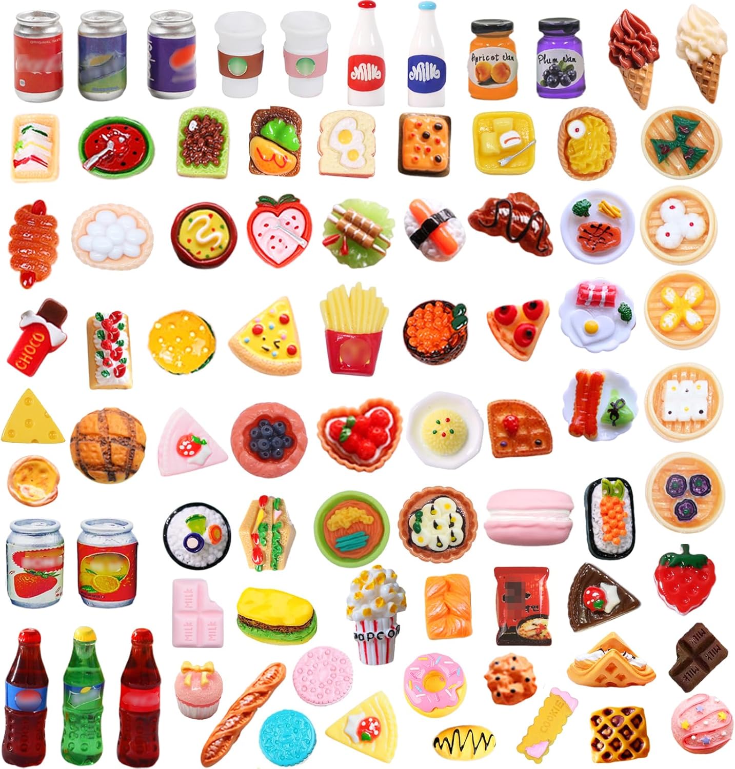 60 Pieces Miniature Food Drinks Toys Mixed Resin Foods For Doll Kitchen Pretend Play Mini Set Adults Teenagers House Diy