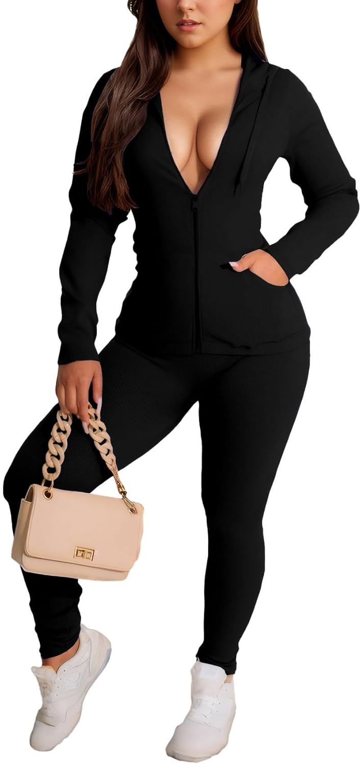 Nimsruc 2 Piece Outfits For Women Sweatsuits Jogging Set, 718-black, Large - View #8