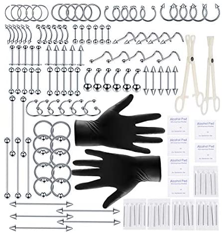 100PCS Piercing Kit 14G 16G Nose Septum Rings Piercing Jewelry for