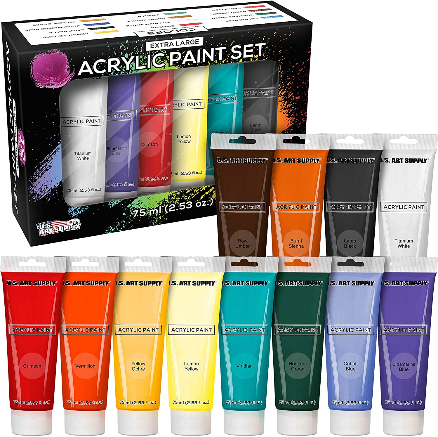 Acrylic Paint Set Caliart 52 Vivid Colors (22 ml/0.74 oz) Craft Paint  Supplies