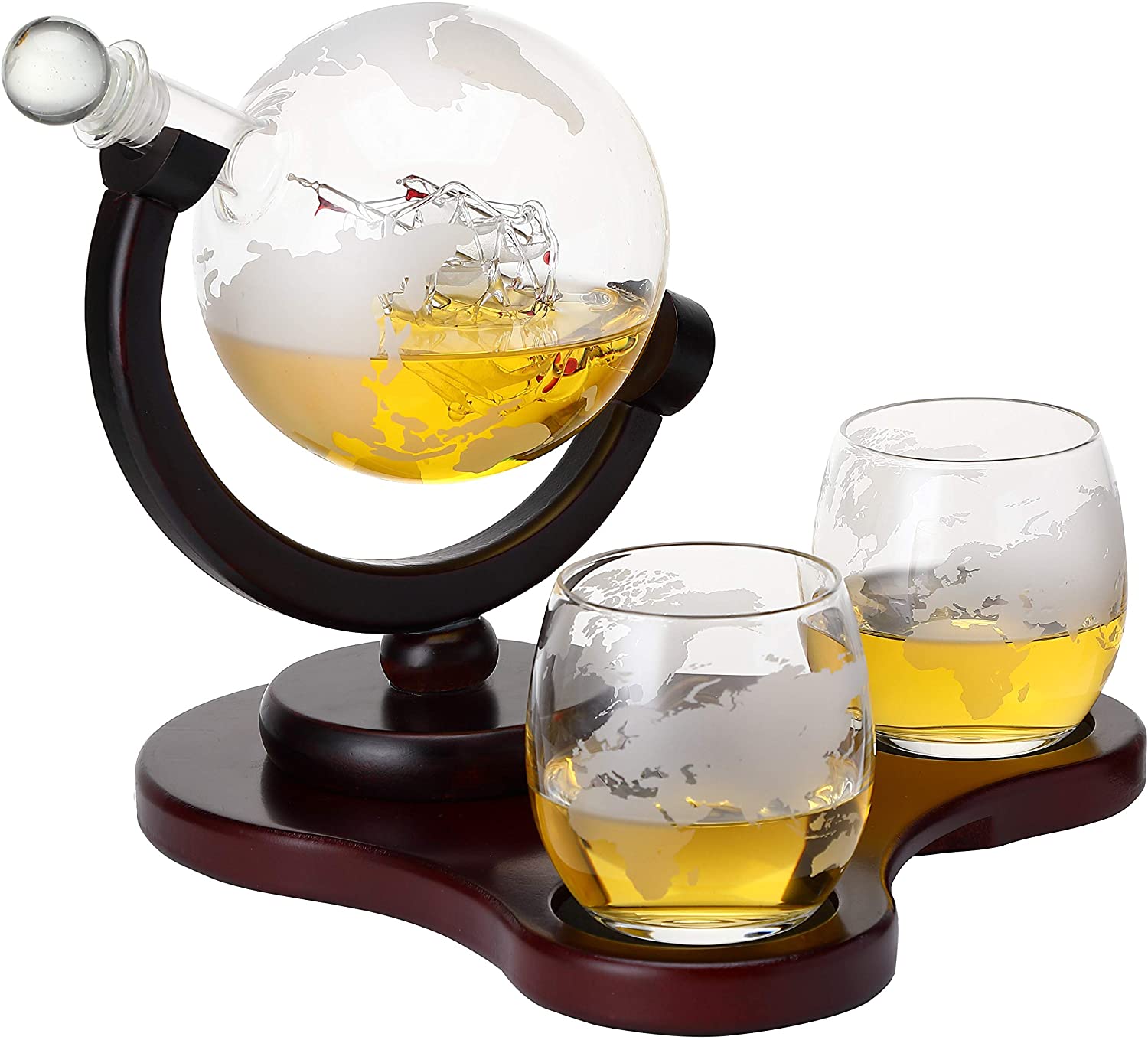 Wholesale Verolux Whiskey Globe Decanter Set with 2 Glasses in Gift Box