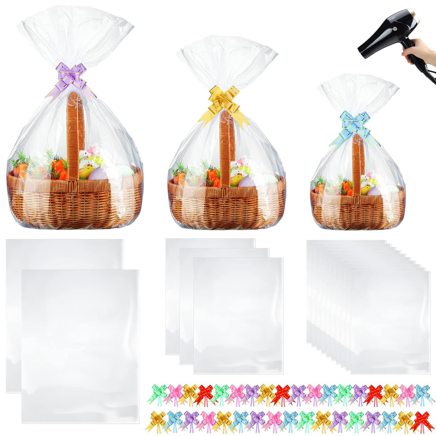 5-Pack Clear Cellophane Gift Bags For Baskets - 32x40 Inch Shrink Wrap Bags For Gift Packaging And Food Storage