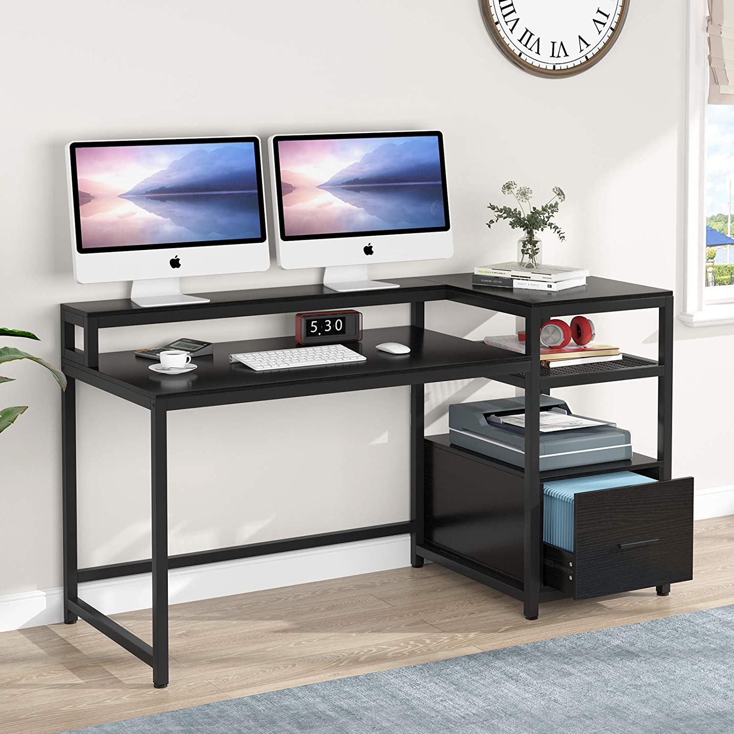Wholesale TIYASE Computer Desk with Hutch and Storage Shelves, 59 inch