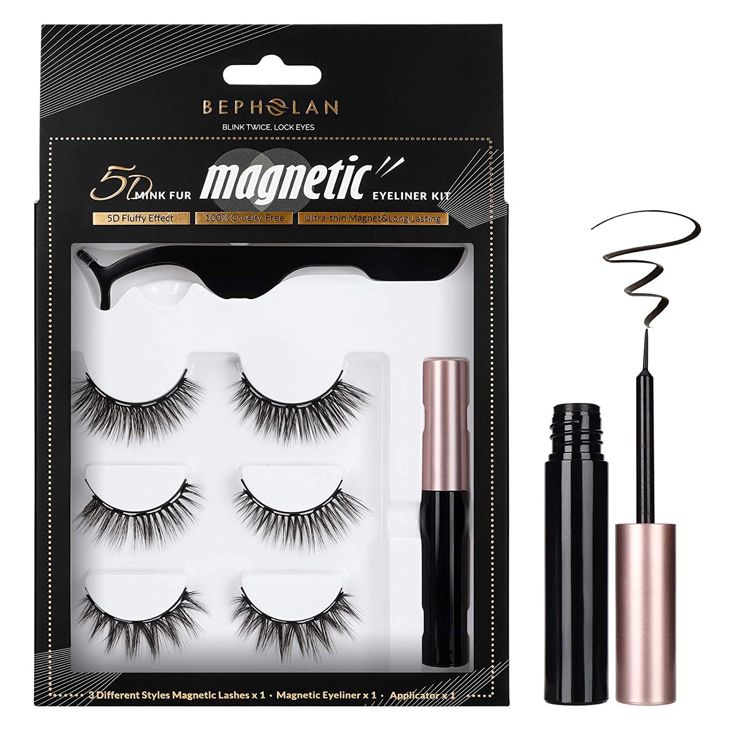 Wholesale Bepholan Magnetic Eyelashes With Eyeliner Kit3 Pairs Different Eyelashes Stylesr100