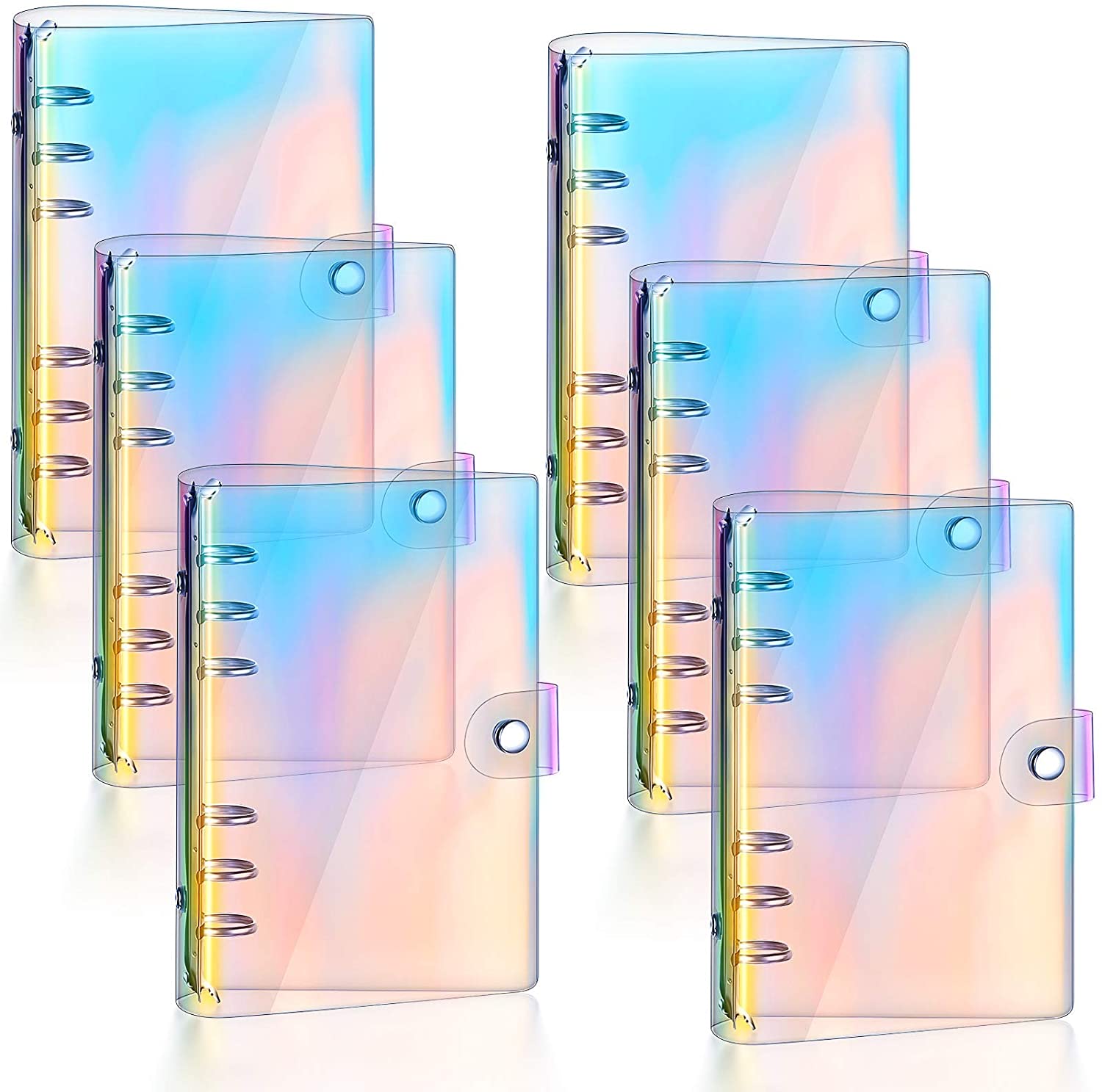 Wholesale 6 Pieces Rainbow Clear Notebook Binders 6Ring Planner Binder