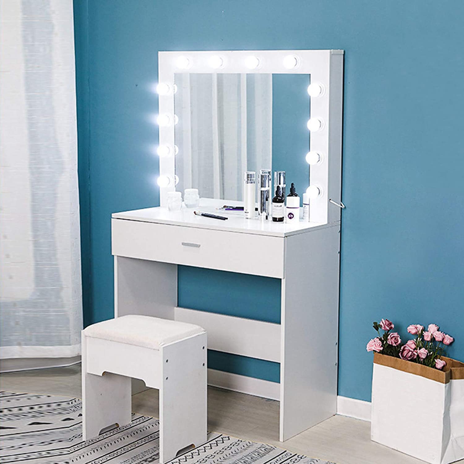 Details about  / Vanity Set with 12 LED Lighted Mirror Makeup Dressing Table Dresser Desk Table♫