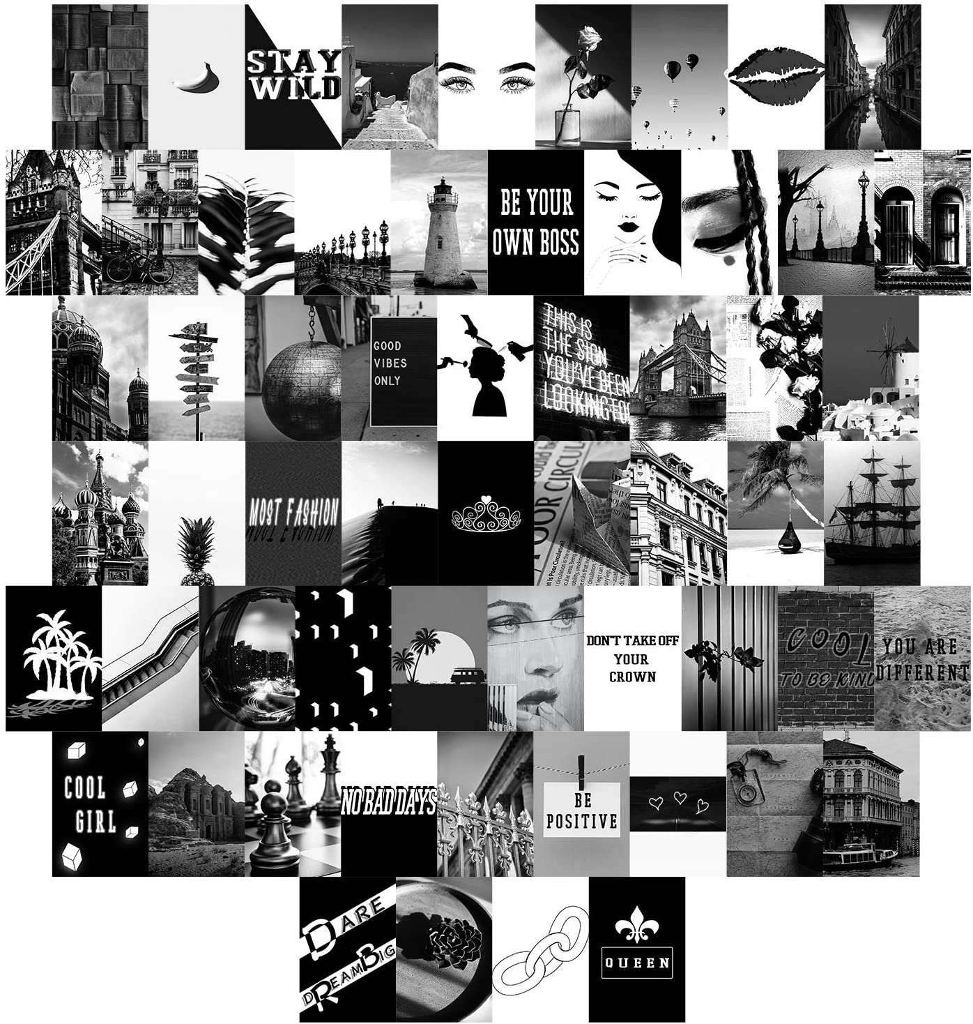 Wholesale 60 Pieces Wall Collage Kit Aesthetic Room Decor For Bedroomblack And White Photo Art 1875