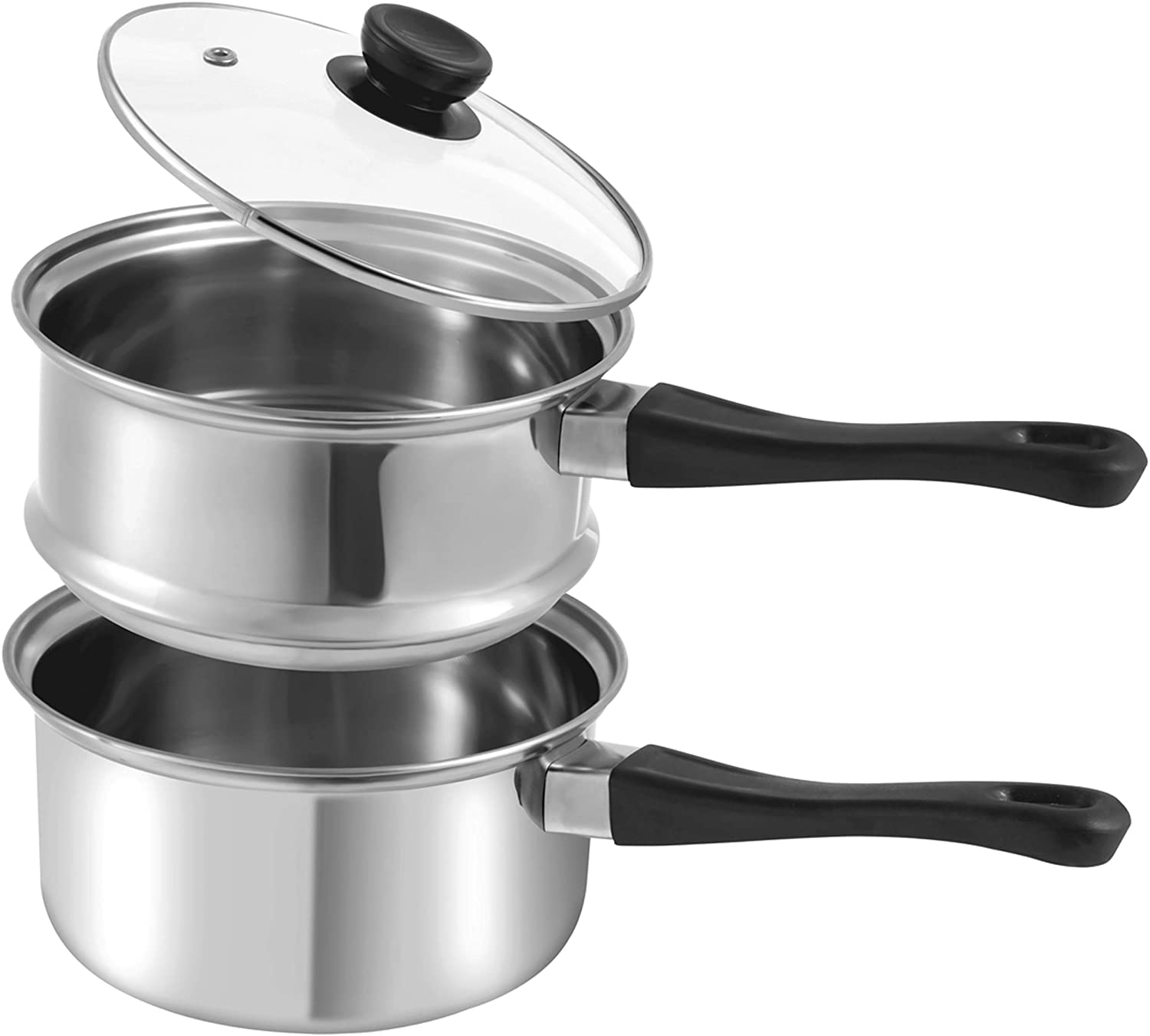 Stainless Steel 6 Cup Double Boiler – 1.5 Quart Saucepan 2-in-1 Combo with  Vented Glass Lid- Kitchen Cookware with Measurements by Classic Cuisine