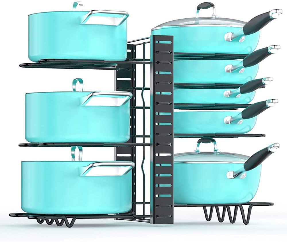 ORDORA Pots and Pans Organizer for Cabinet, 8 Tier Pot Rack with 3 DIY  Methods, Adjustable Pan Organizer Rack for Cabinet, Pot Organizer for  Kitchen