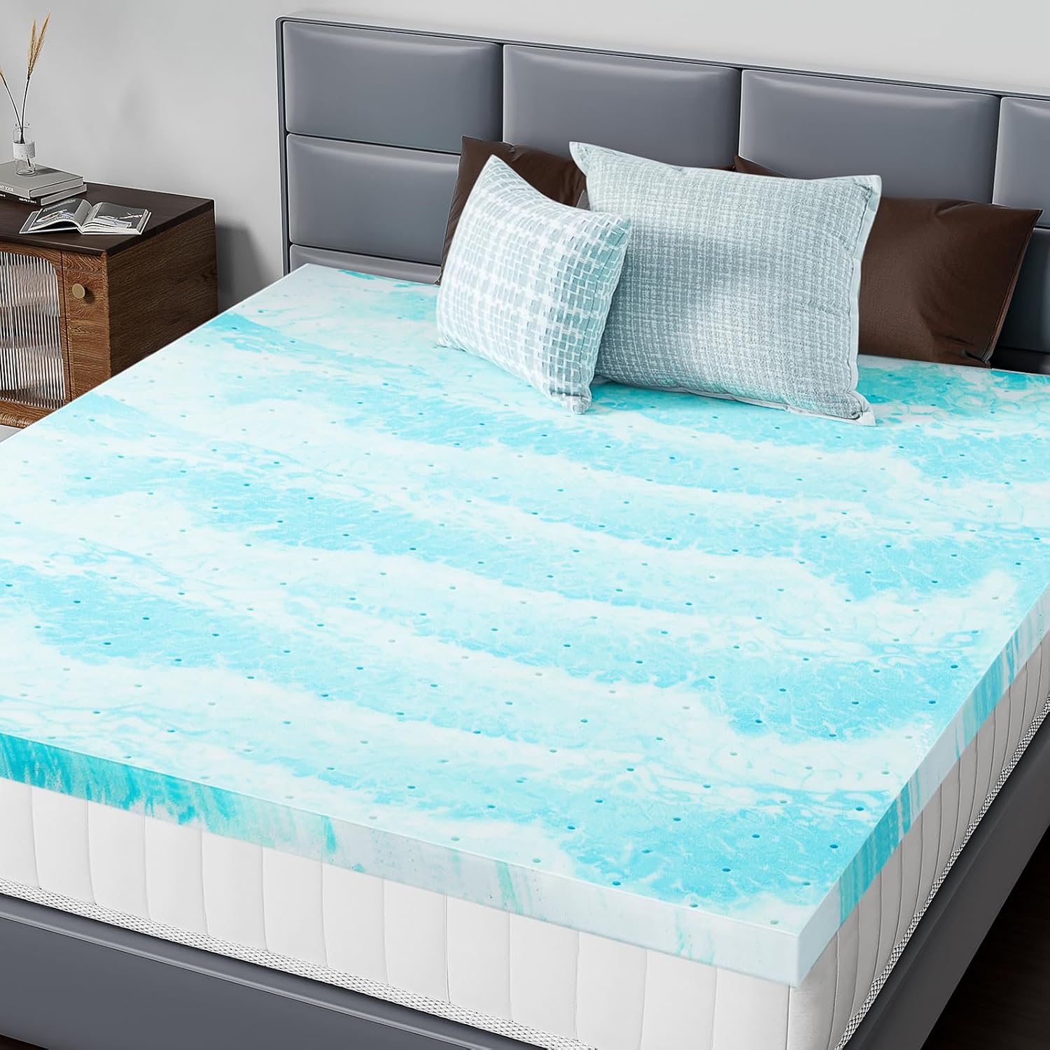 SyMax King Size 4 Inch Gel Memory Foam Mattress Topper - CertiPUR-US Certified, Soft, Blue - View #6