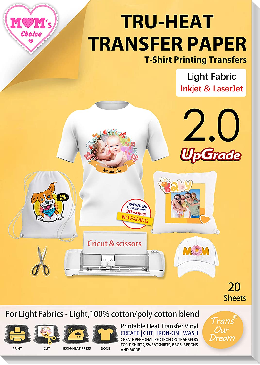 Iron on Heat Transfer Paper for Dark Fabric 8.5x11 inch Printable T Shirt Transfer Paper Compatible with Inkjet Printer 10 Sheets
