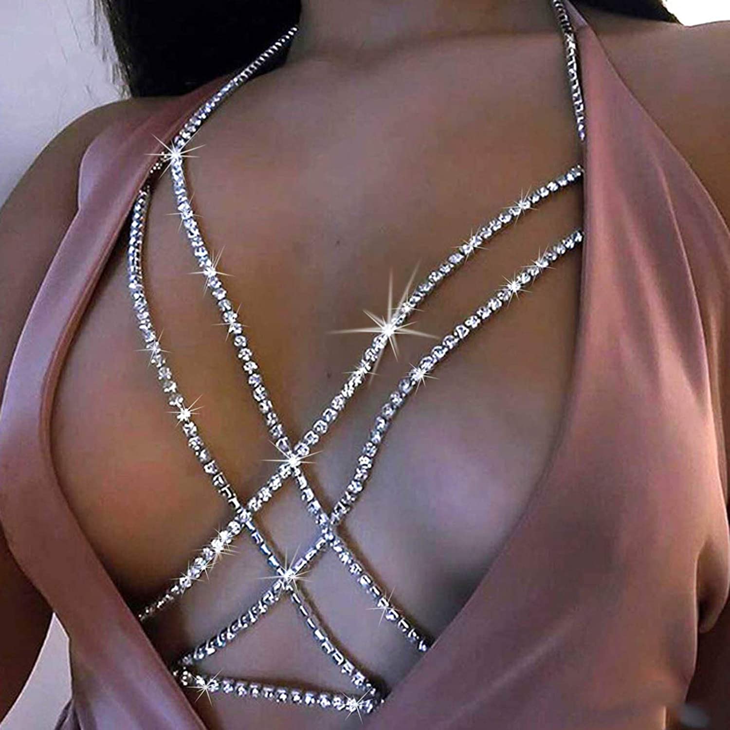  Nicute Rhinestone Body Chain Crystal Bra Bikini Chains