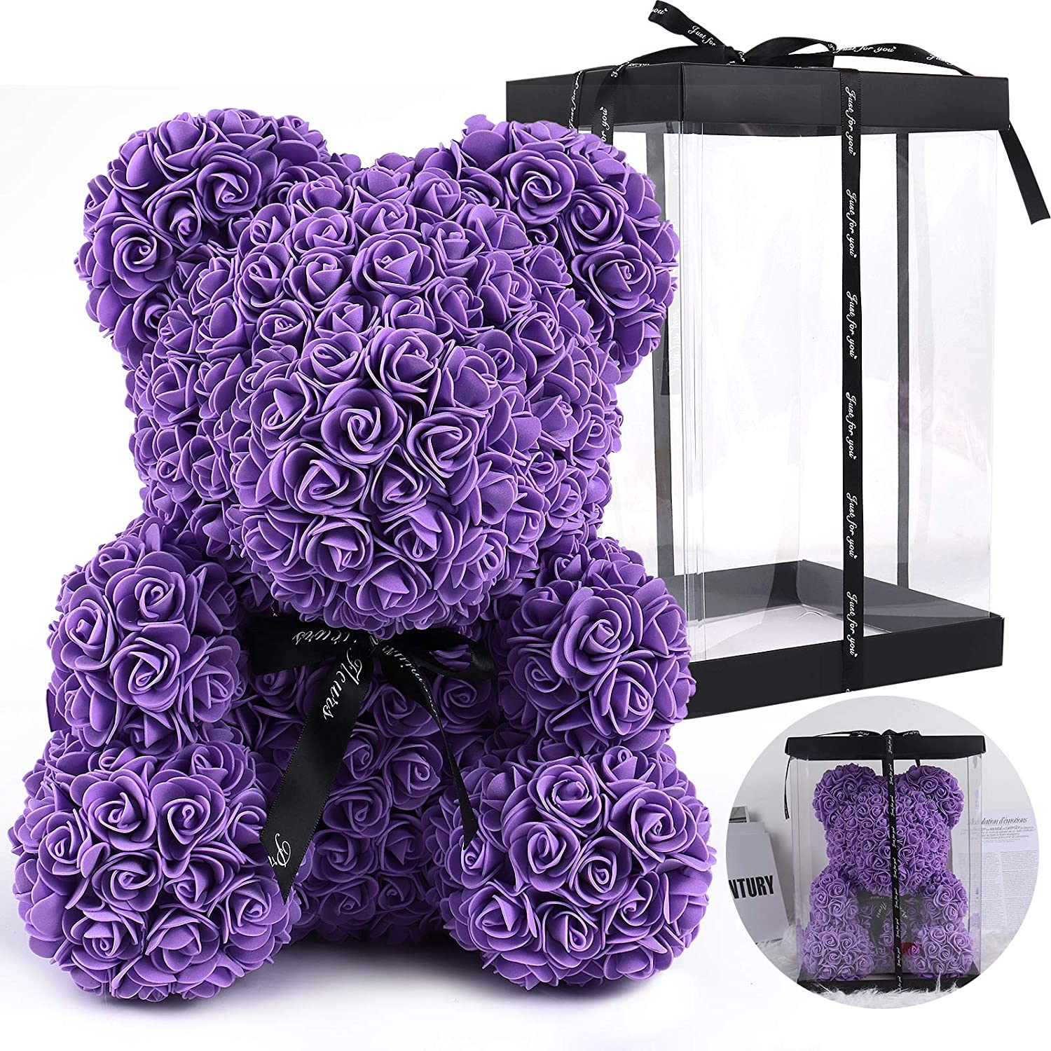 Wholesale Recutms Artificial Rose Bear Flowers Rose Teddy Bear 10 Inch Wedding Party Decoration