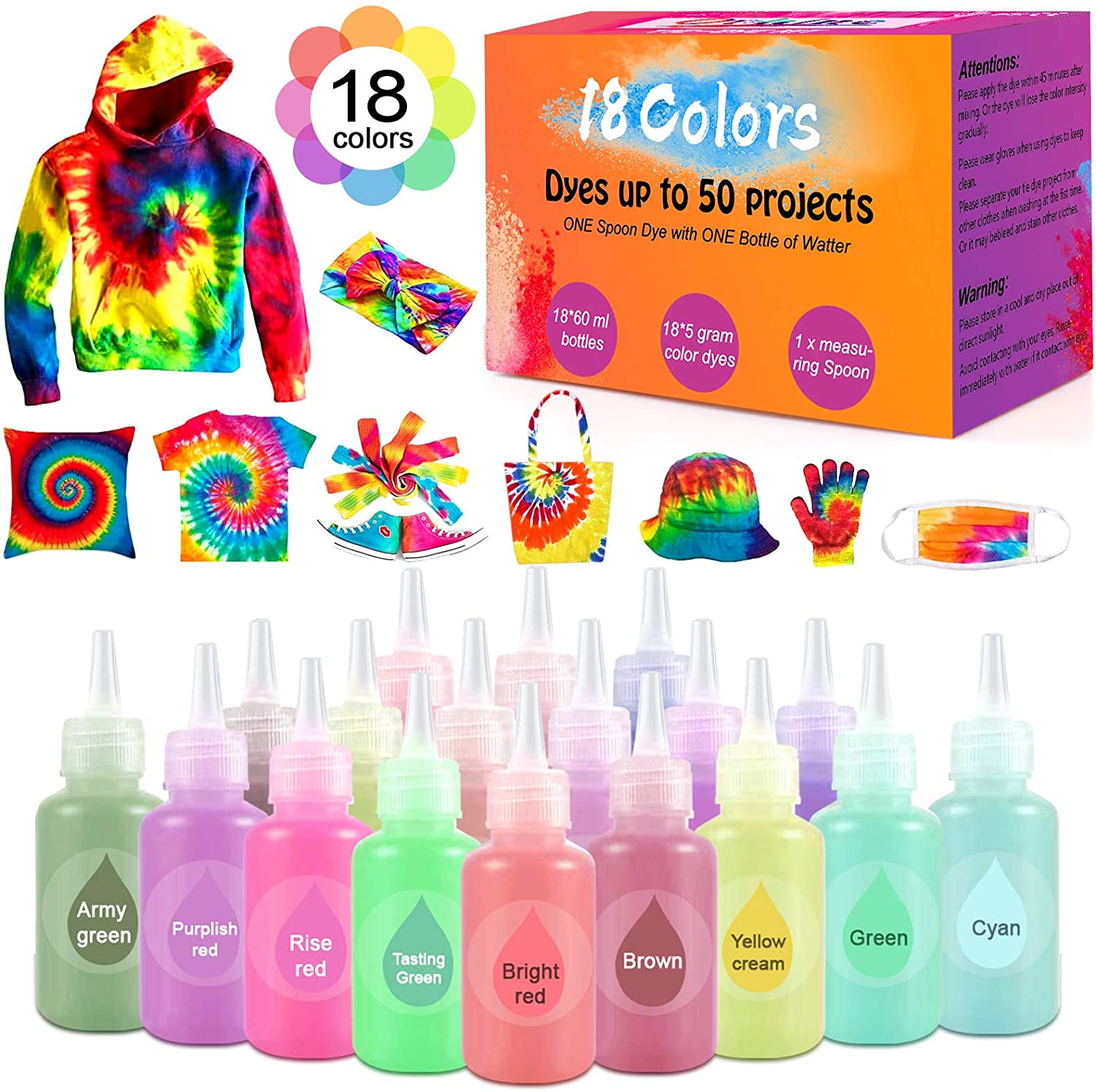 Wholesale Tie Dye Kit, 18 Colors DIY Tie Dye Supplies, Fabric Tie Dye