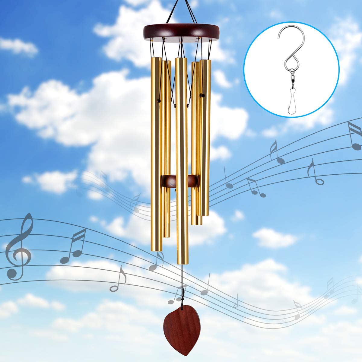 with 5 Aluminum Tubes Wooden Wind Bell Decorative Patio Garden Outdoor Wind Chimes for Outside Deep Tone Kearui Wind Chime Amazing Windchimes Gifts for Mom Grandma Birthday Gifts for Women Mom
