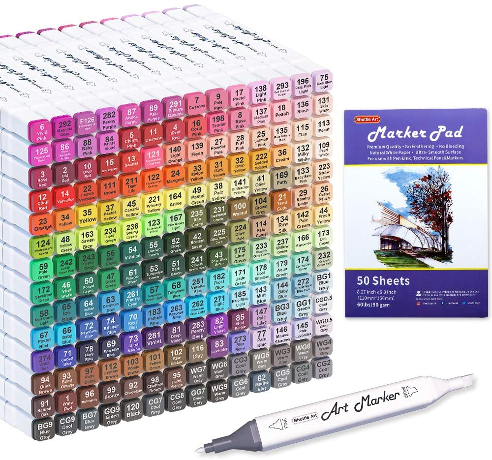 Wholesale Shuttle Art 205 Colors Dual Tip Alcohol Art Markers, 204 Colors  Permanent Marker Plus 1 Blender 1 Marker Pad 1 Case and Color Chart for  Kids Adult Artist Drawing Coloring Books