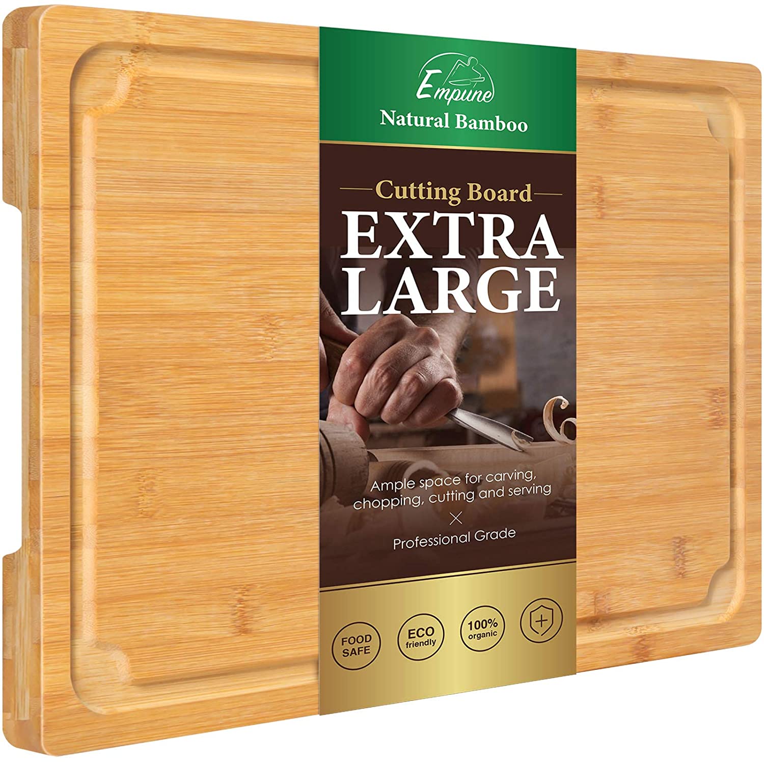 Bamboo Wood Cutting Board for Kitchen, 1 Thick Butcher Block, Cheese  Charcuterie Board, with Side Handles and Juice Grooves, 16x11