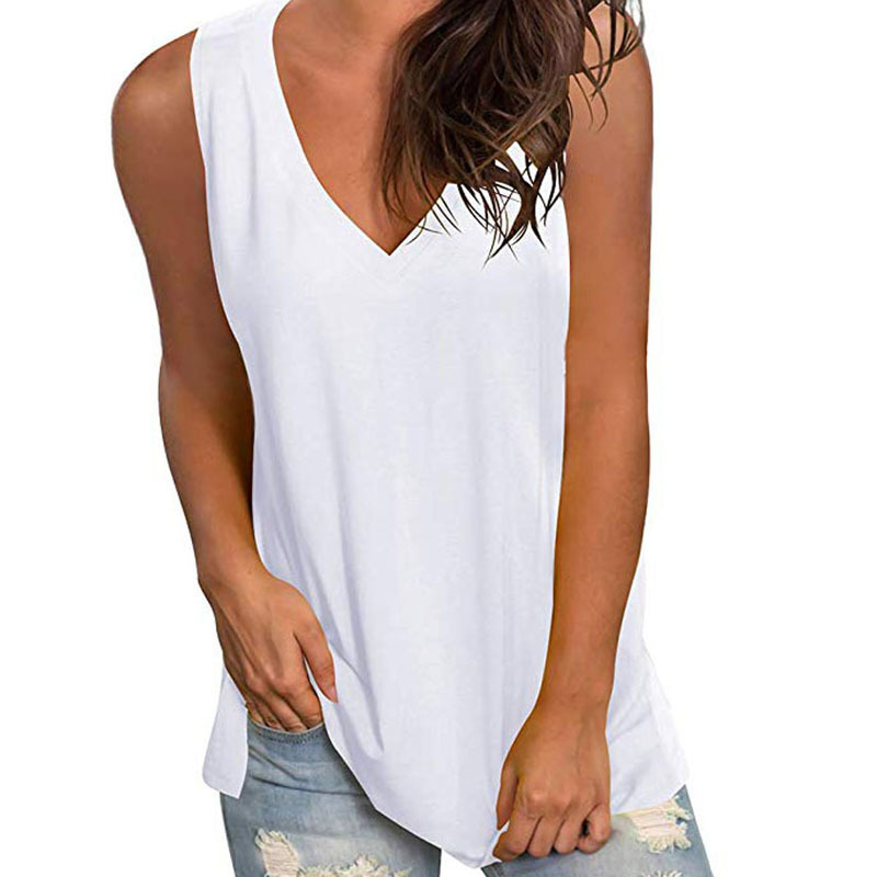 Wholesale Solid Color Loose V-neck Sleeveless T-Shirt