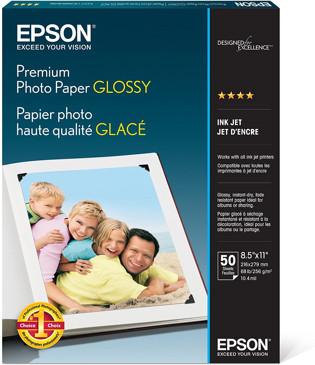 Epson Glossy Photo Paper, 8.5 x 11 Inches, 20 Sheets per Pack  (S041141),White