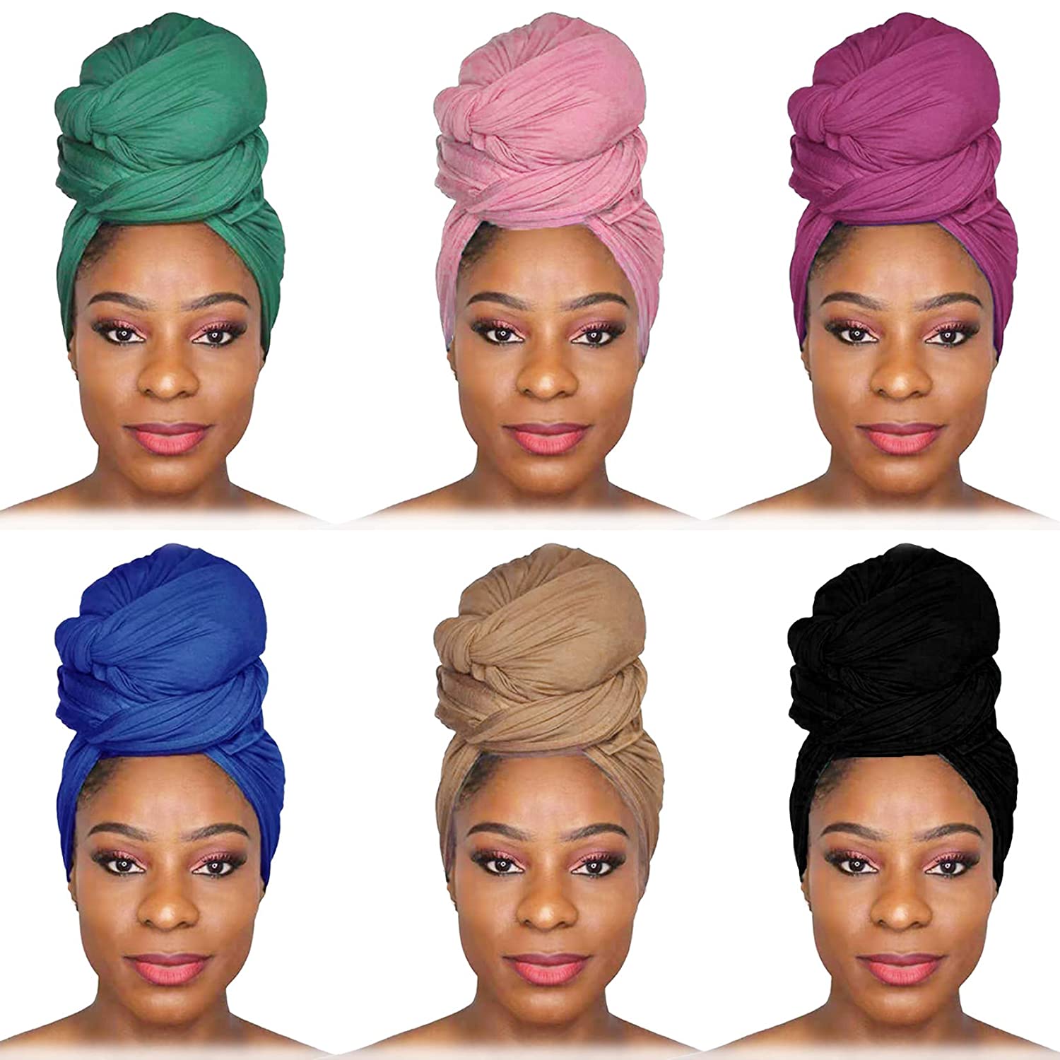 Wholesale 6 Pieces Head Wraps Scarf Long Turban Stretch Jersey Ultra ...