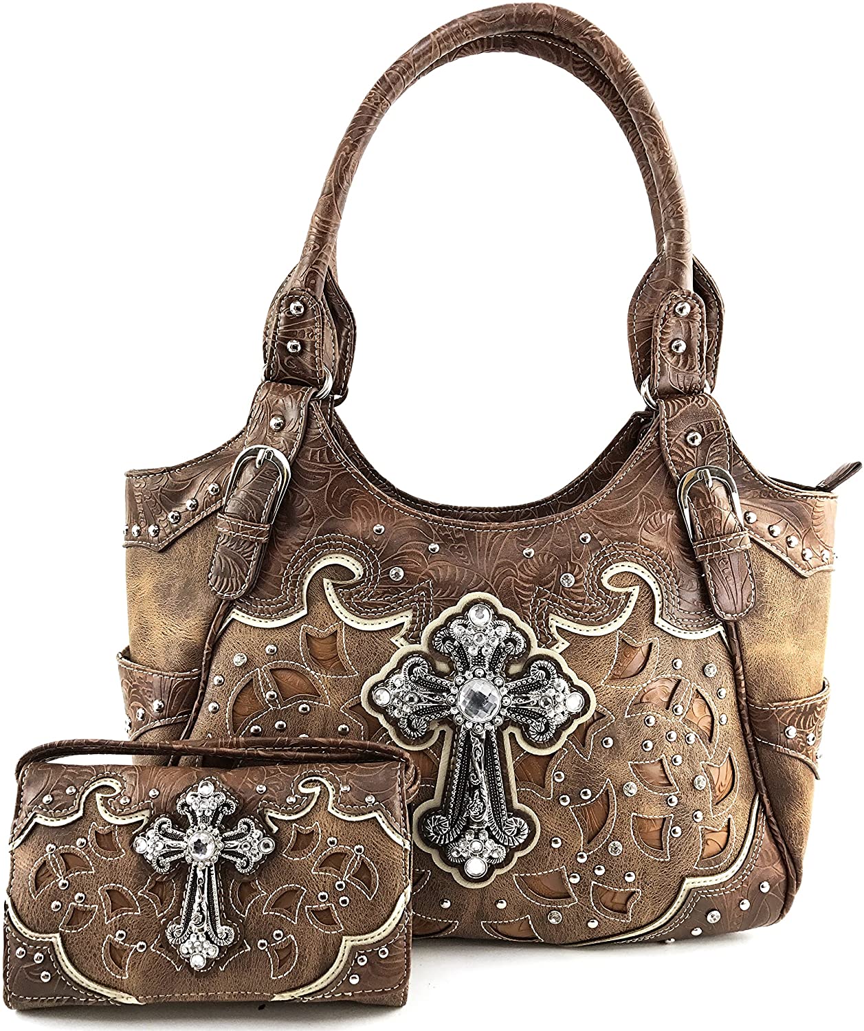Western Bling Rhinestone Fleur De Lis Accent Purse -Camel: Handbags:  Amazon.com