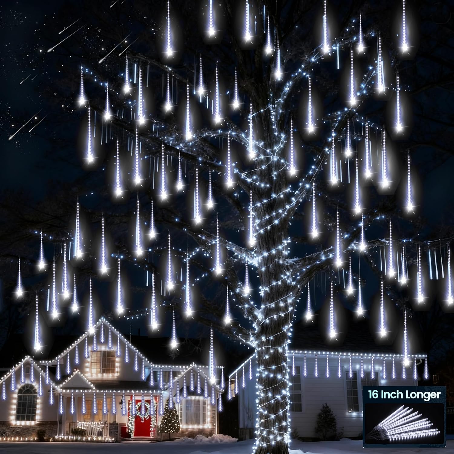 Meteor Lights Shower Lights Waterproof Led Falling Rain Lights 192 Leds 30cm 8 Tubes Outdoor Christmas Icicle Lights Raindrop Cascade Light For High,3 | US - View #6