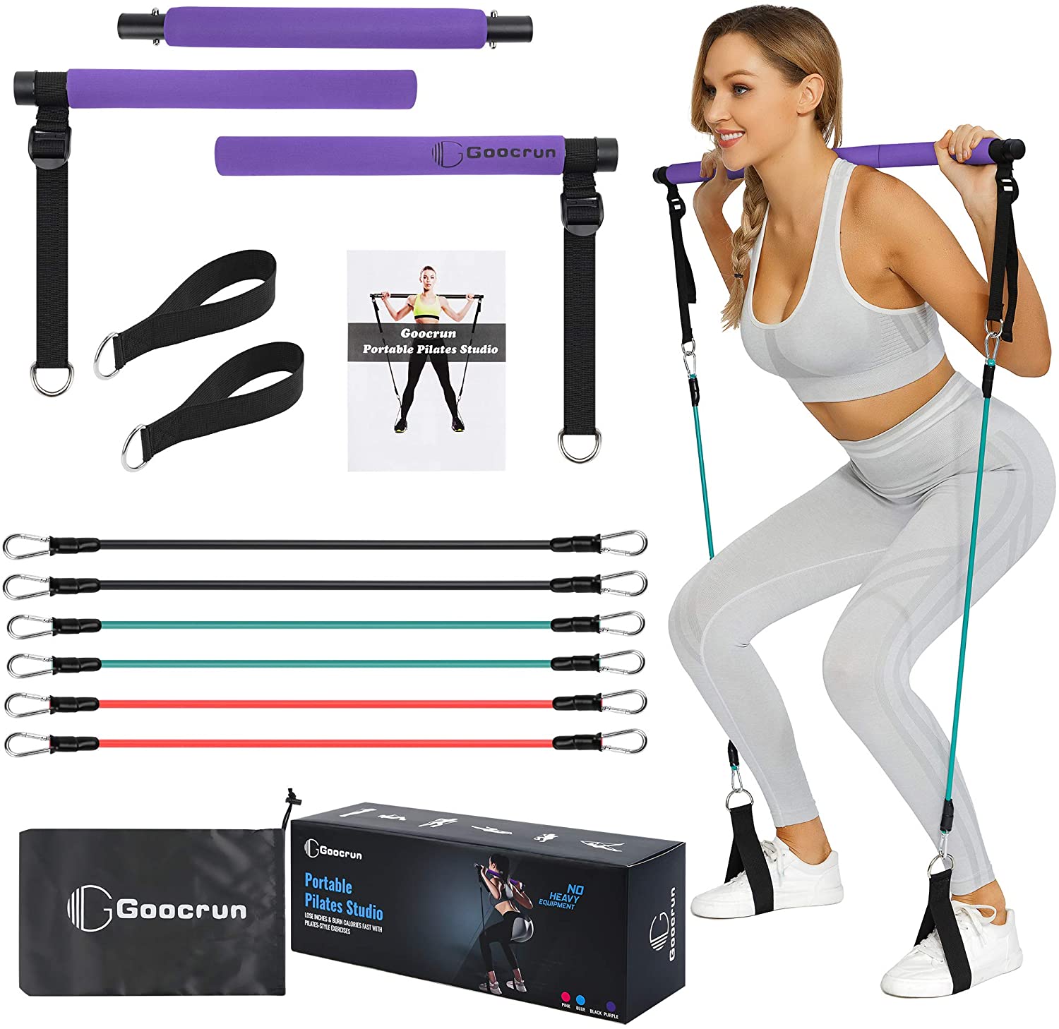 Wholesale Goocrun Portable Pilates Bar Kit with Resistance Bands