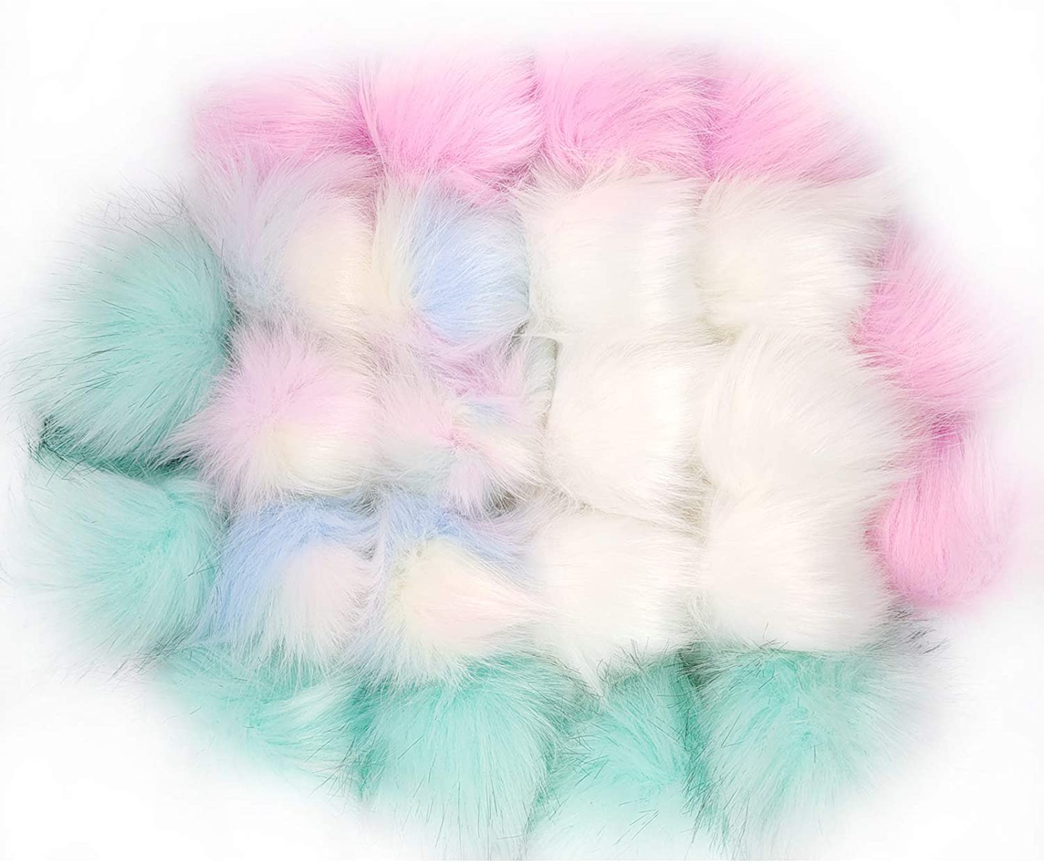 Upriver 24 PCS 4Inch DIY Faux Pom Pom Balls,Fur Fluffy Pompom Ball with Elastic Loop Hats Pom Pom Ball for DIY Crafts Hats Shoes Bags Accessories
