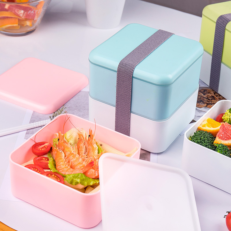 Wholesale Square Double-layer Plastic Lunch Box Can Be Microwaved 