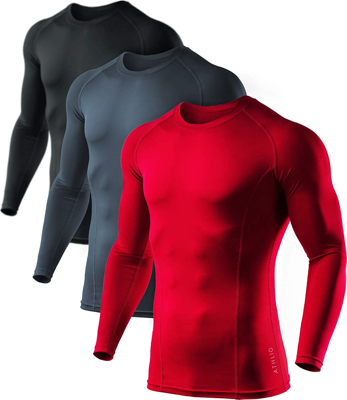Wholesale ATHLIO Men's Cool Dry Fit Long Sleeve Compression Shirts, Active  Sports Base Layer T-Shirt, Athletic Workout Shirt 3pack(bls01) - Black/  Charcoal/ Red XX-Large