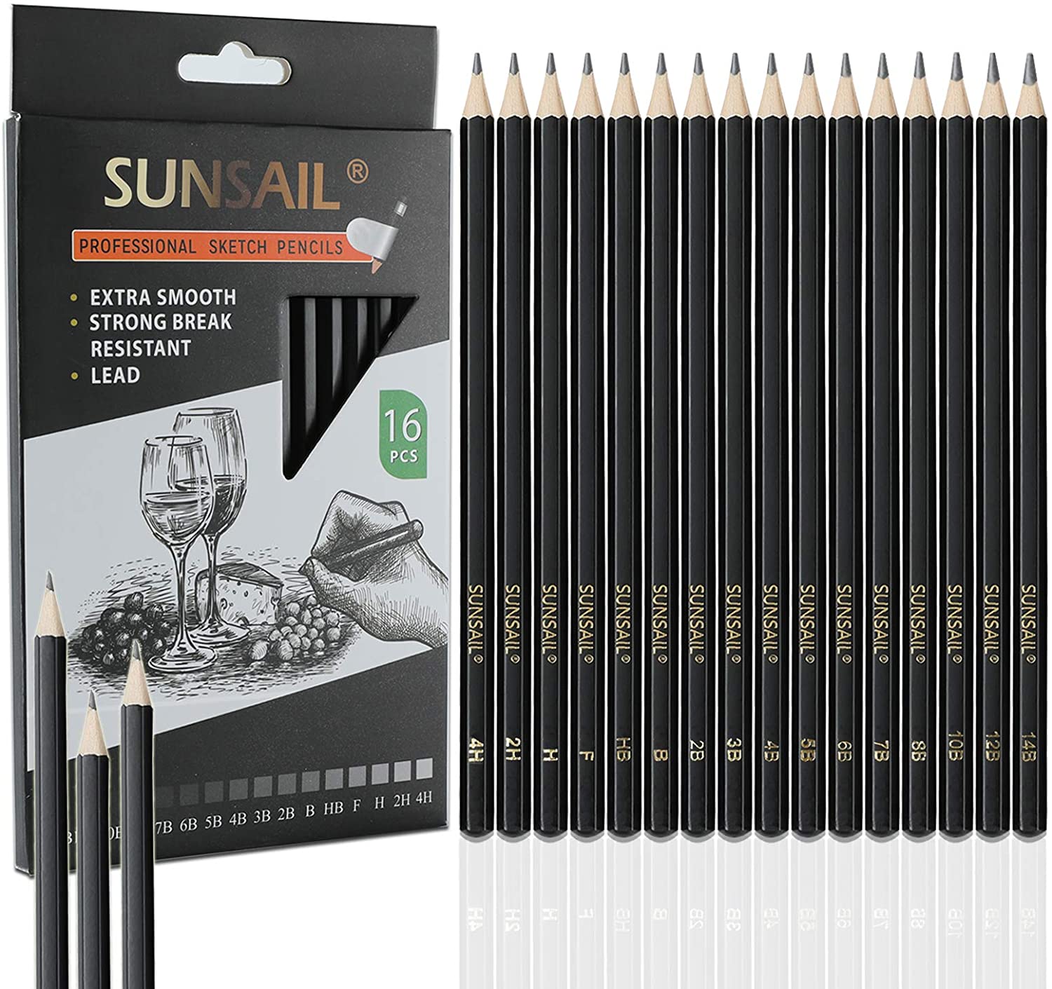 Wholesale Professional Drawing Sketching Pencil Set of 16 (14B-4H),Art ...