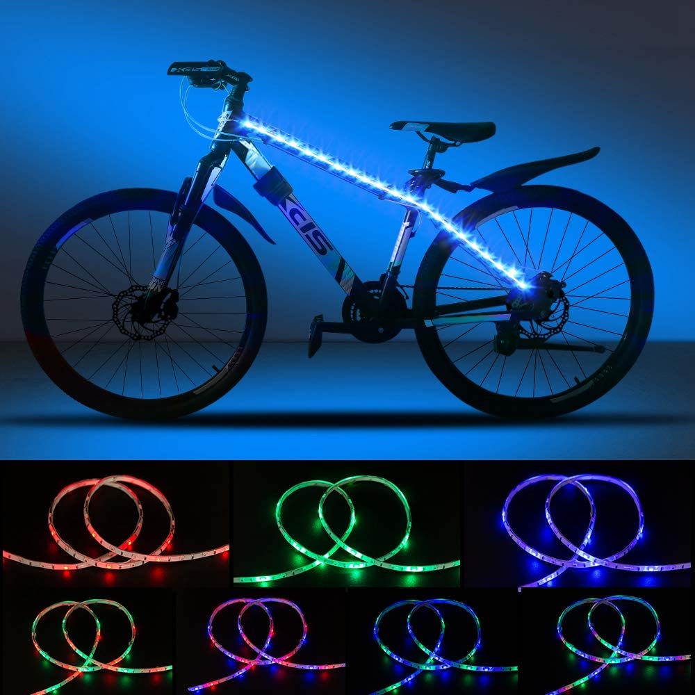 2×1.64 feet Electric Scooter LED Light Strip,2 Foldable RGB Waterproof DIY Light Strips,with 3 Button Controllers and Battery Box,Used for Scooter/Long Board/Bicycle Safety Decoration Lights