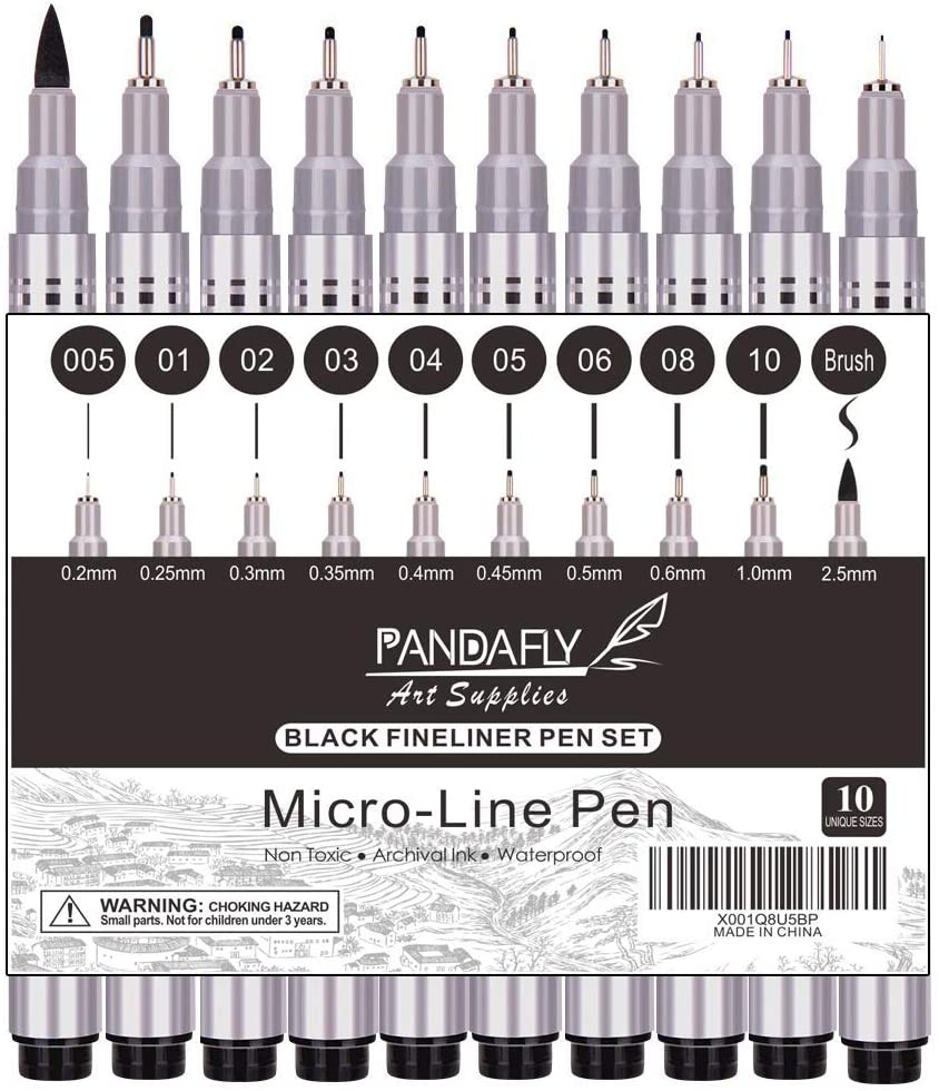 Micro Fineliner Drawing Art Pens: 12 Black Fine Line Waterproof