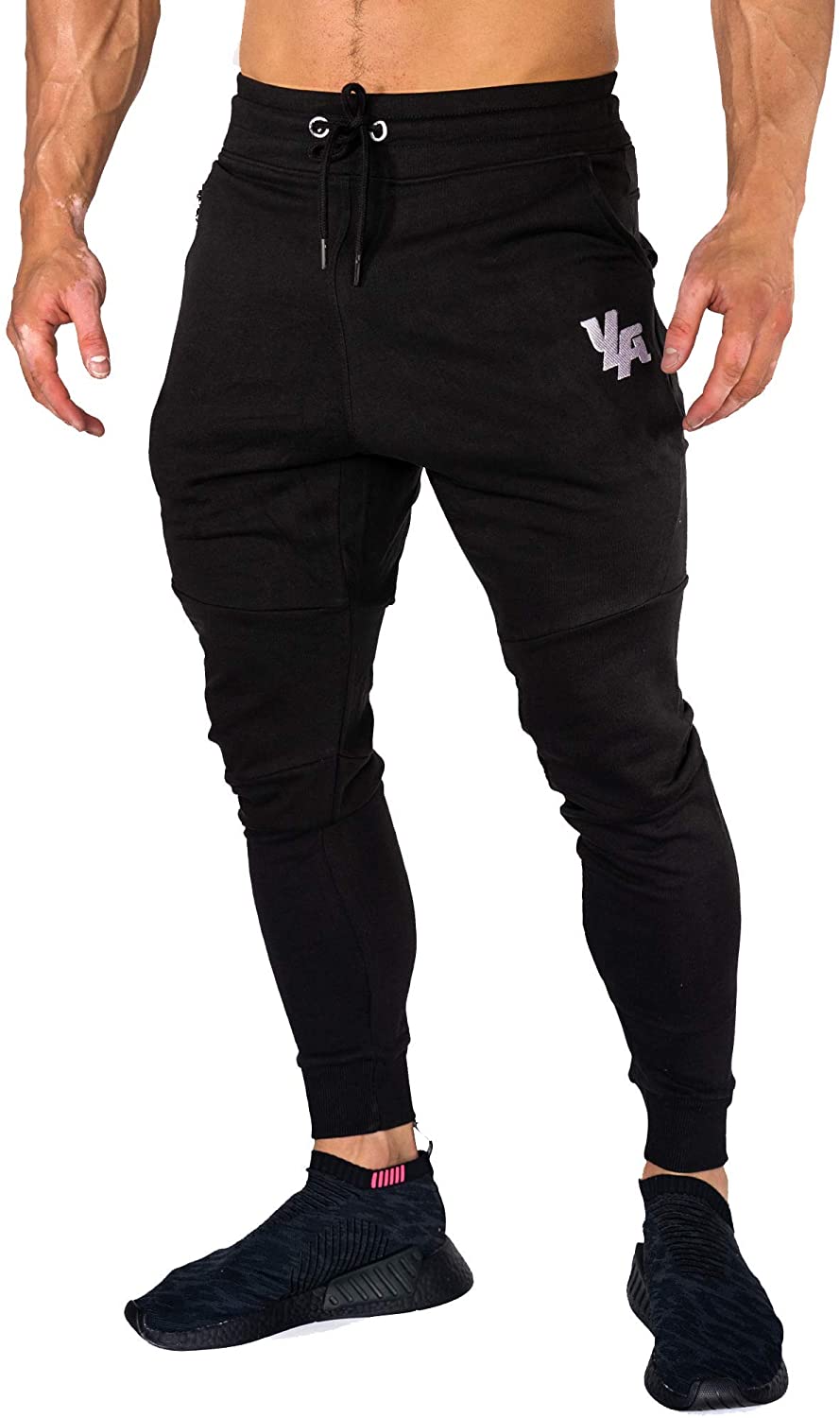 Wholesale YoungLA Joggers Men Slim Fit Sweatpant Gym Workout Zipper Pocket  202 Black Large