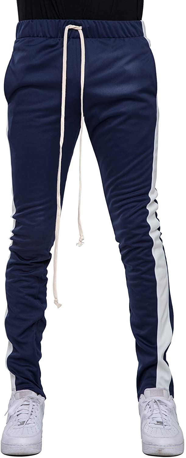 EPTM Men's Stripe Track Pants Slim Fit with Ankle Zippers (Blue/Black