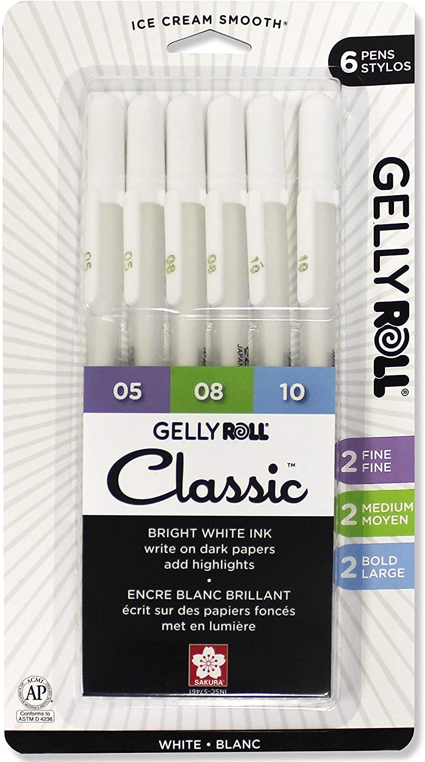 Sakura 05/08/10 Gel Pen - Bright White Ink - Blister Pack of 3