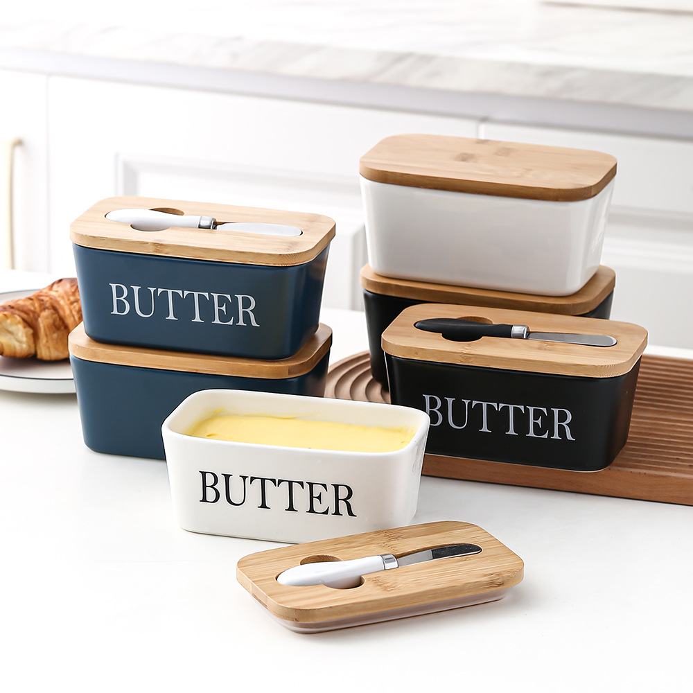 Wholesale Rectangular Ceramic Butter box sealed pot butter box with