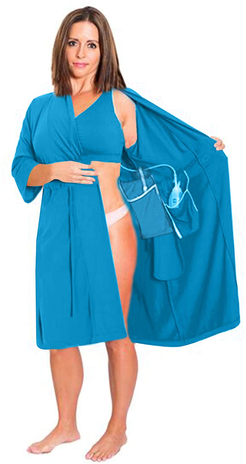 Wholesale Surgical Recovery Robe with Internal Pockets for Post-Operative  Drain Holder and Mastectomy Bra for Women with Pockets X-Large Blue