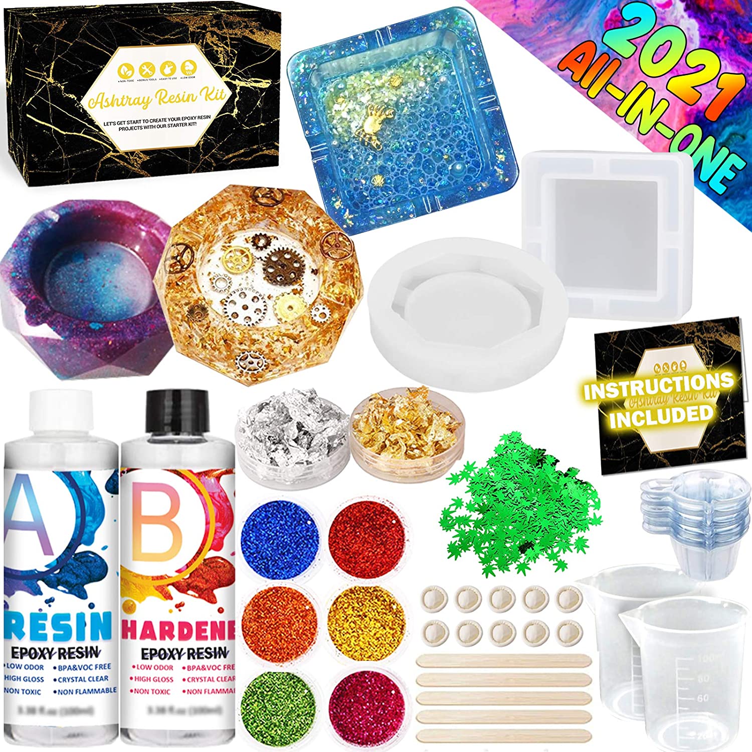 Ashtrays Art & Collectibles Square epoxy resin ashtray