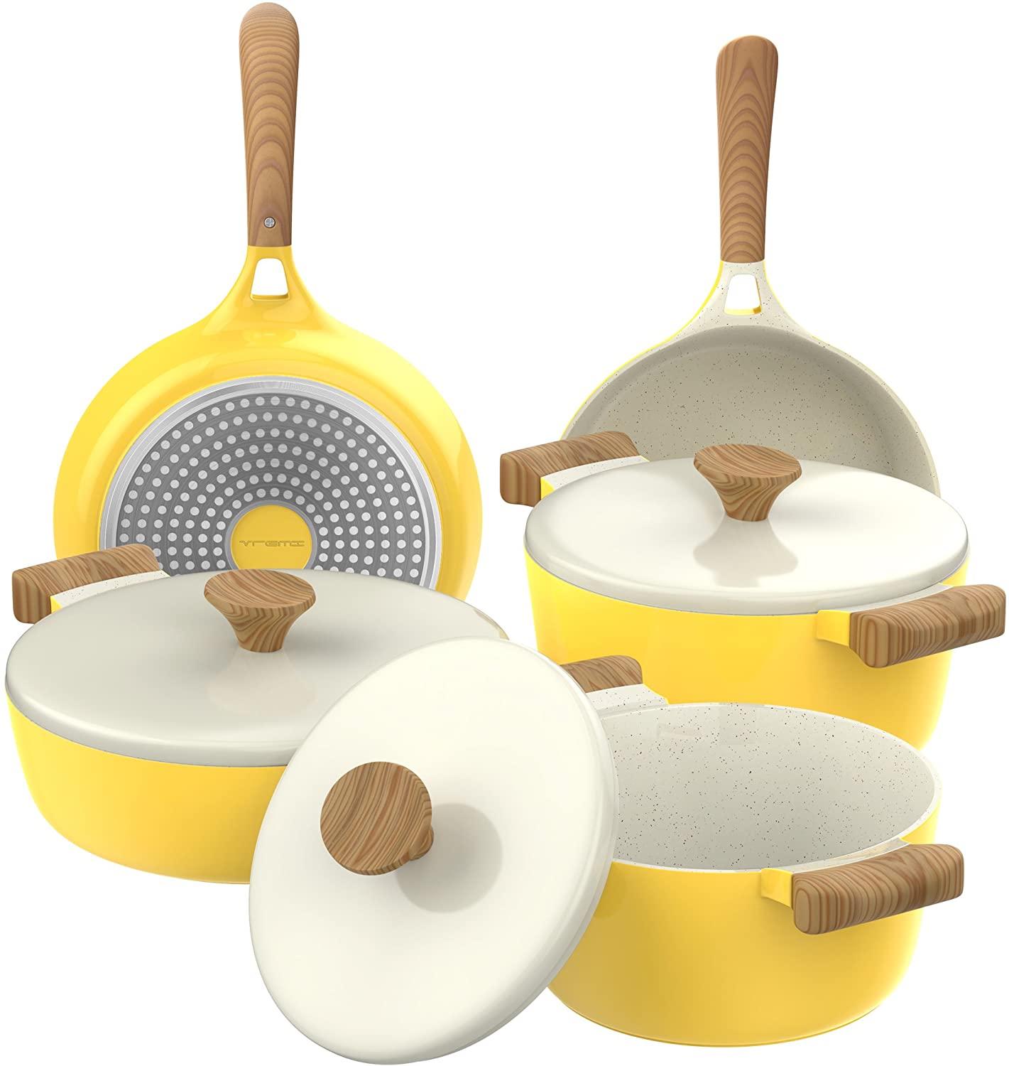 VREMI 8 Piece Ceramic Nonstick Cookware Set - Yellow VRM030046N